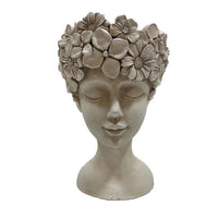 Decorative Face Planter, Beige Resin Sculpted Floral Crown, 17 Inch -BM334975