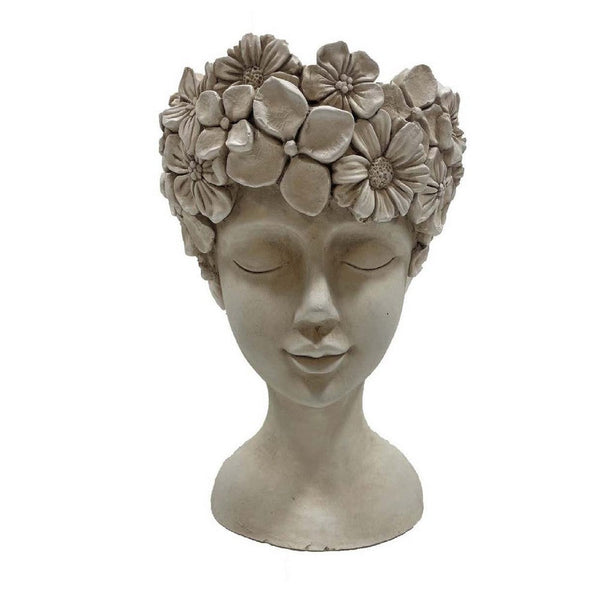 Decorative Face Planter, Beige Resin Sculpted Floral Crown, 17 Inch -BM334975