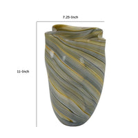 Keyan Accent Vase Ribbon Like Design, Tan Gray Yellow Glass, 11 Inch -BM334979