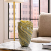 Keyan Accent Vase Ribbon Like Design, Tan Gray Yellow Glass, 11 Inch -BM334979