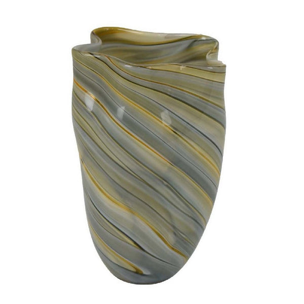 Keyan Accent Vase Ribbon Like Design, Tan Gray Yellow Glass, 11 Inch -BM334979