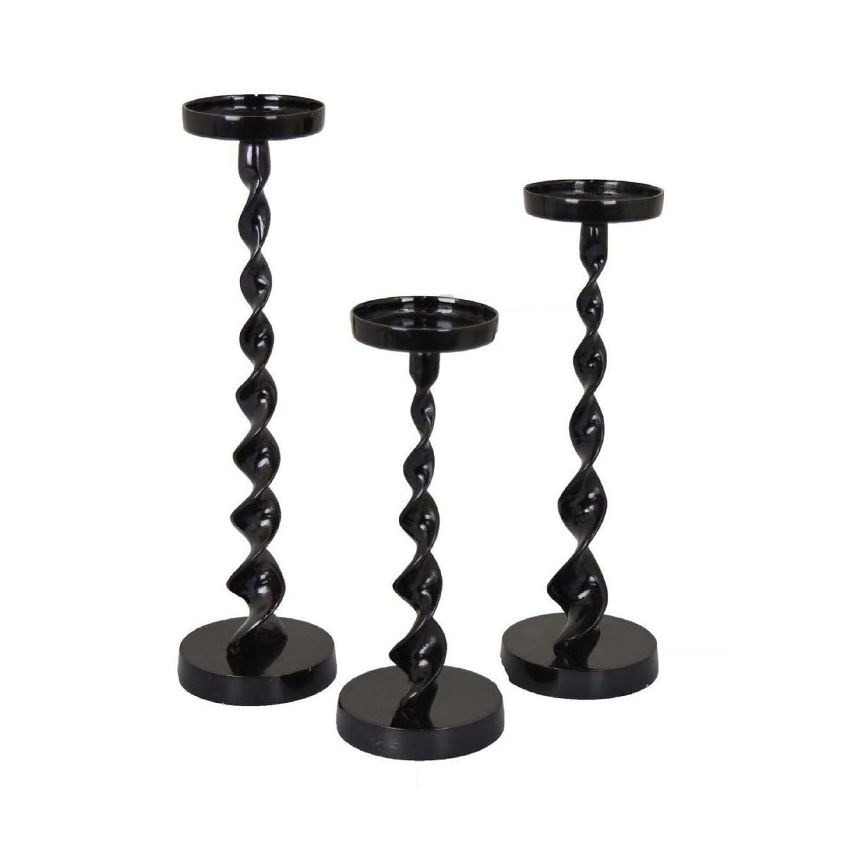 Siana Accent Candle Holder Set of 3, Black Metal, Twisted Stem  - BM334982