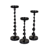 Siana Accent Candle Holder Set of 3, Black Metal, Twisted Stem  - BM334982