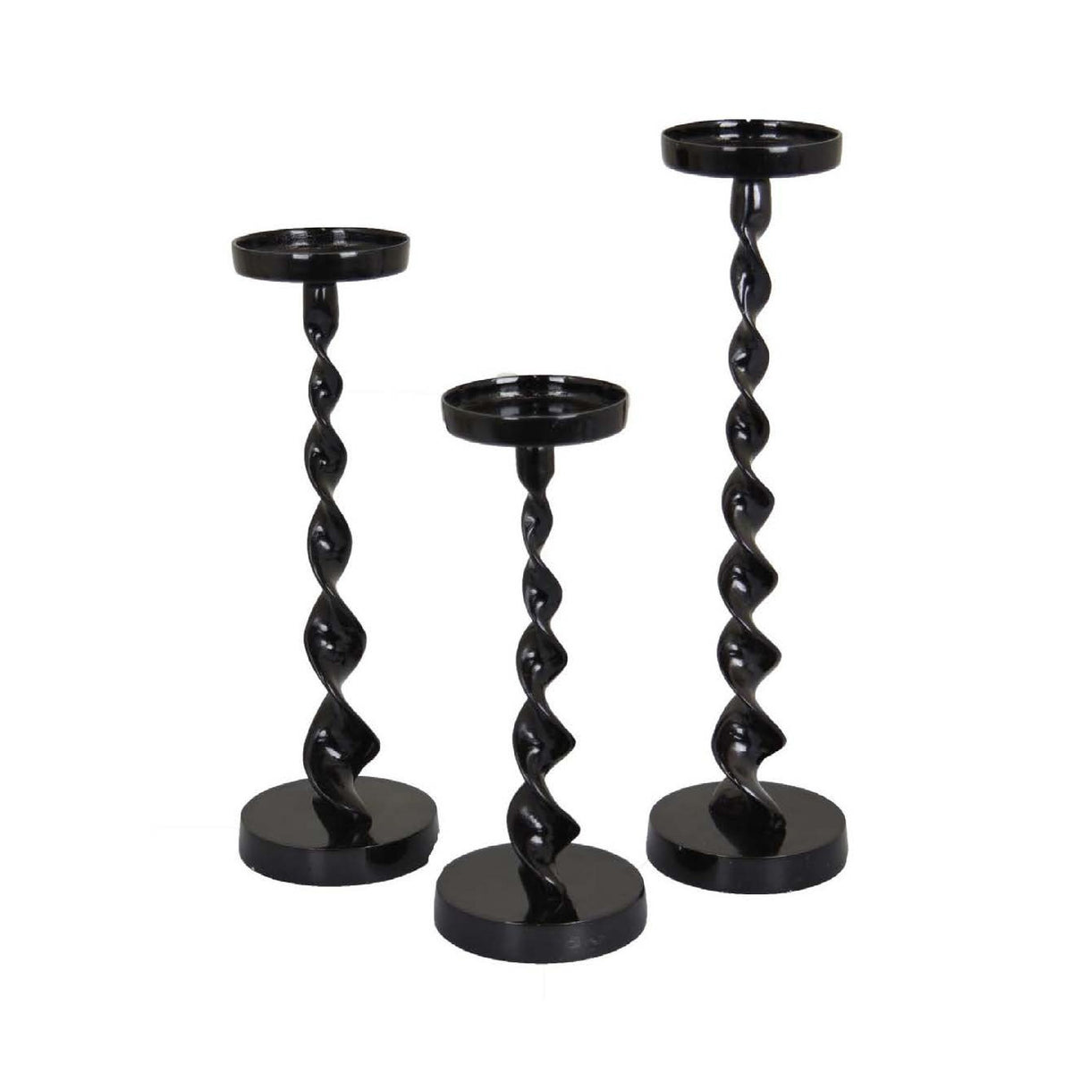Siana Accent Candle Holder Set of 3, Black Metal, Twisted Stem  - BM334982