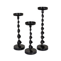 Siana Accent Candle Holder Set of 3, Black Metal, Twisted Stem  - BM334982