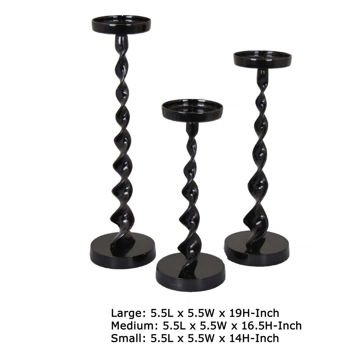 Siana Accent Candle Holder Set of 3, Black Metal, Twisted Stem  - BM334982