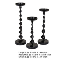 Siana Accent Candle Holder Set of 3, Black Metal, Twisted Stem  - BM334982