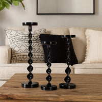 Siana Accent Candle Holder Set of 3, Black Metal, Twisted Stem  - BM334982