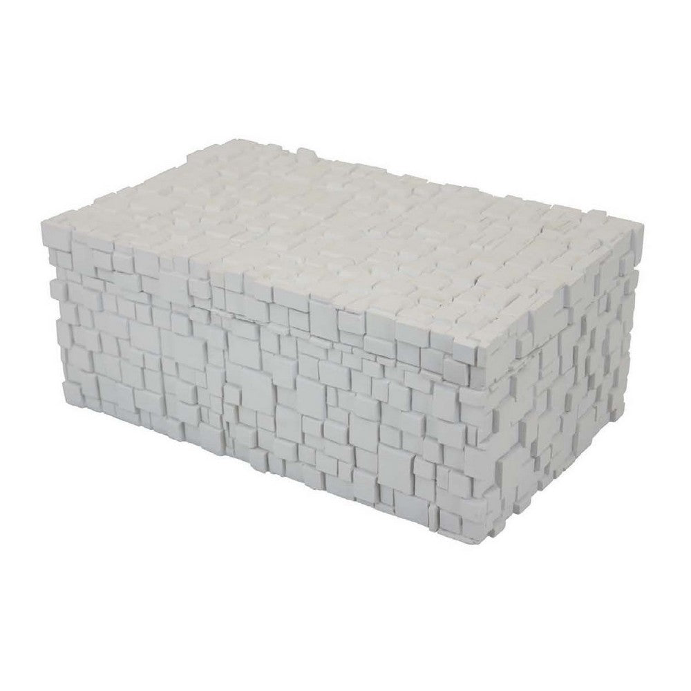 Lissa Decorative Storage Box, Matte White Textured Resin, 13 Inch -BM334984