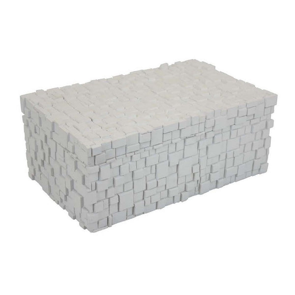 Lissa Decorative Storage Box, Matte White Textured Resin, 13 Inch -BM334984