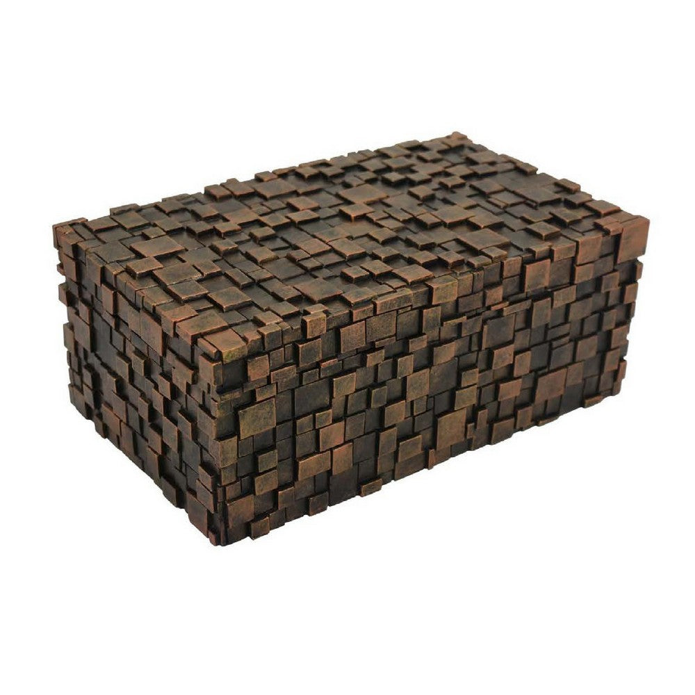 Lissa Decorative Storage Box, Brown Textured Resin Finish, 13 Inch -BM334985