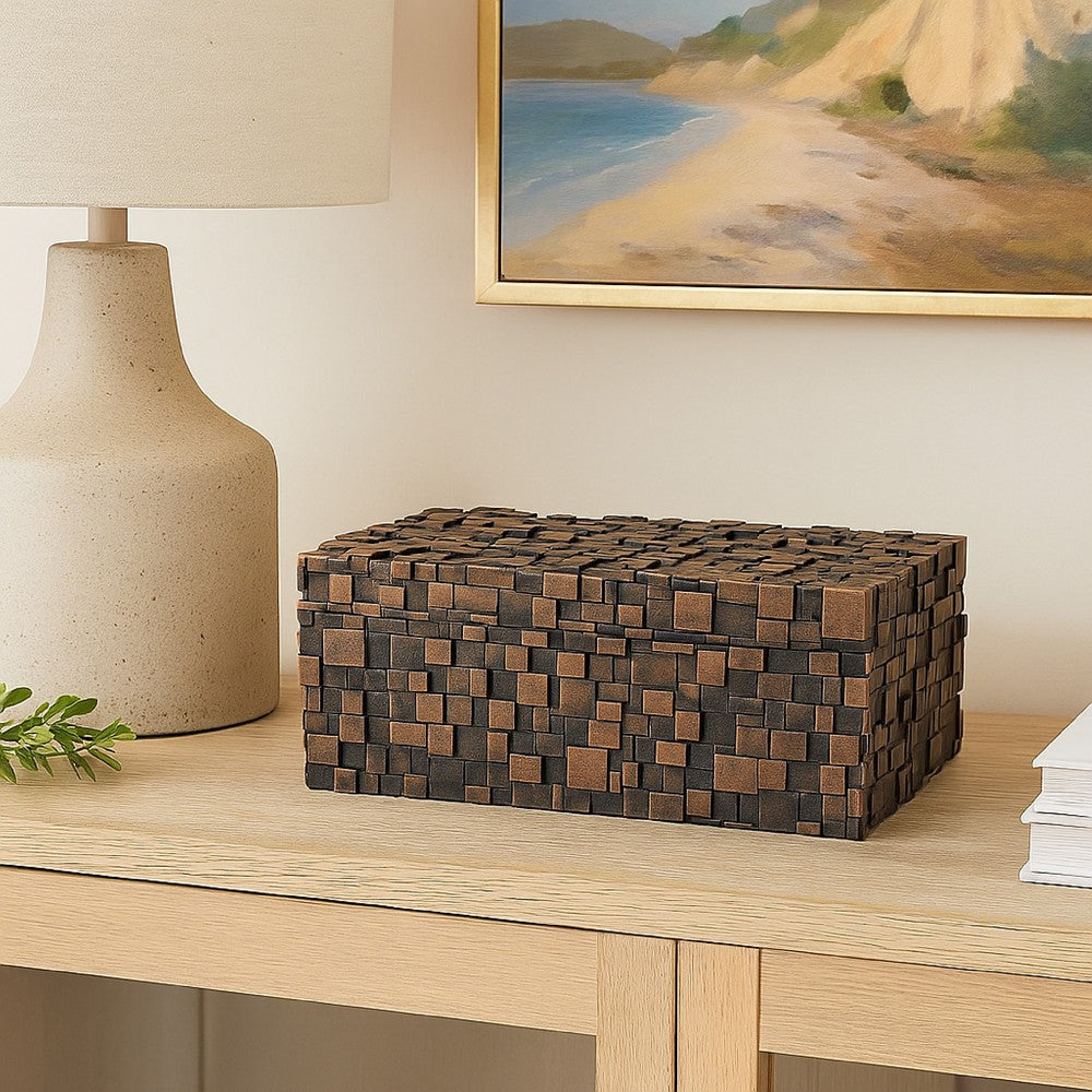 Lissa Decorative Storage Box, Brown Textured Resin Finish, 13 Inch -BM334985