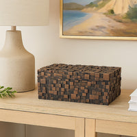 Lissa Decorative Storage Box, Brown Textured Resin Finish, 13 Inch -BM334985