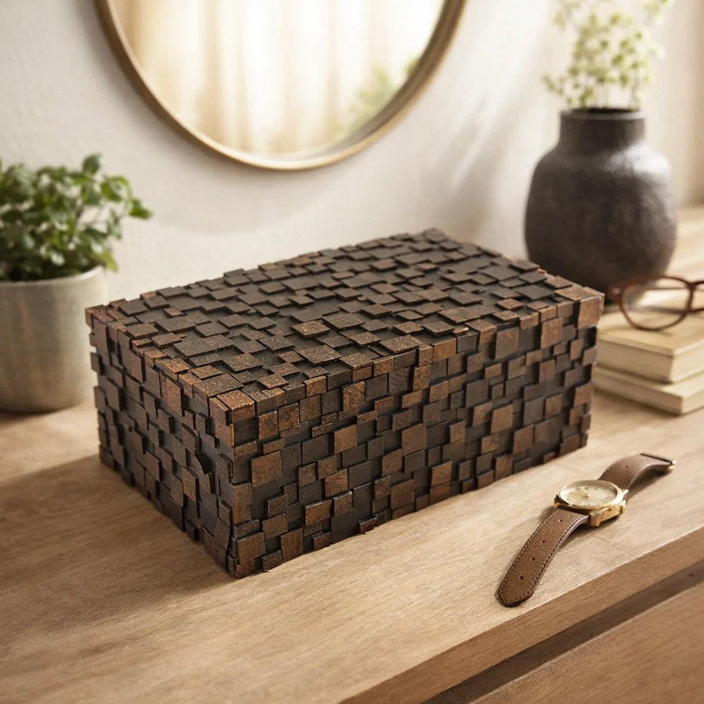 Lissa Decorative Storage Box, Brown Textured Resin Finish, 13 Inch -BM334985