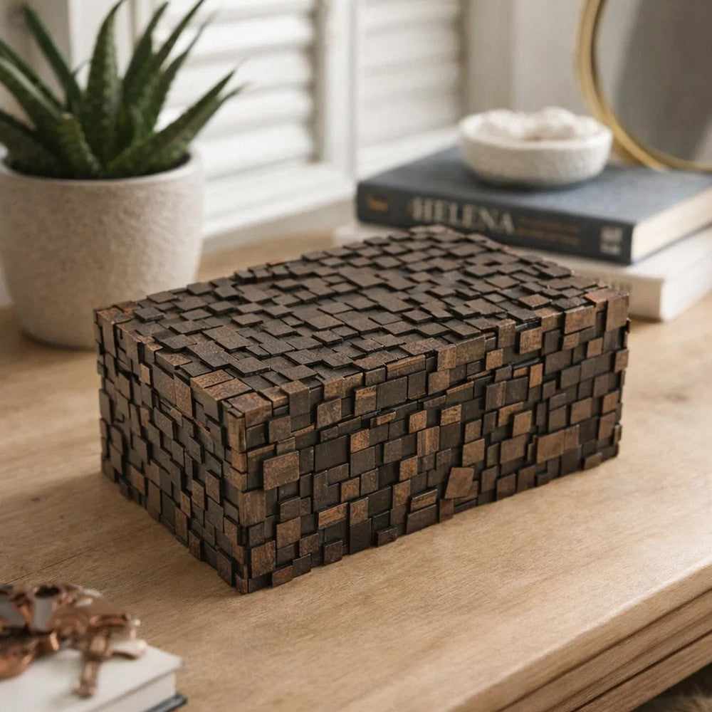 Lissa Decorative Storage Box, Brown Textured Resin Finish, 13 Inch -BM334985