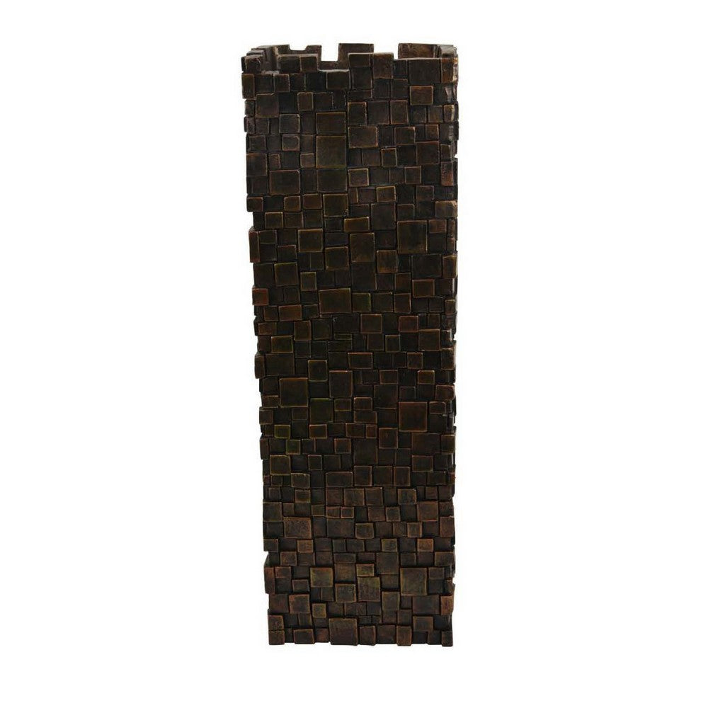 Accent Vase, Dark Bronze Resin, Prominent Geometric Texture, 20 Inch -BM334986