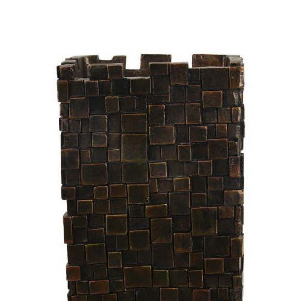 Accent Vase, Dark Bronze Resin, Prominent Geometric Texture, 20 Inch -BM334986