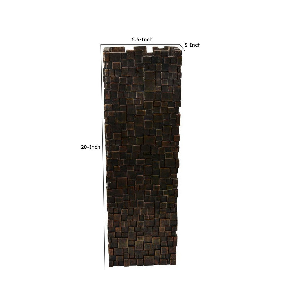 Accent Vase, Dark Bronze Resin, Prominent Geometric Texture, 20 Inch -BM334986