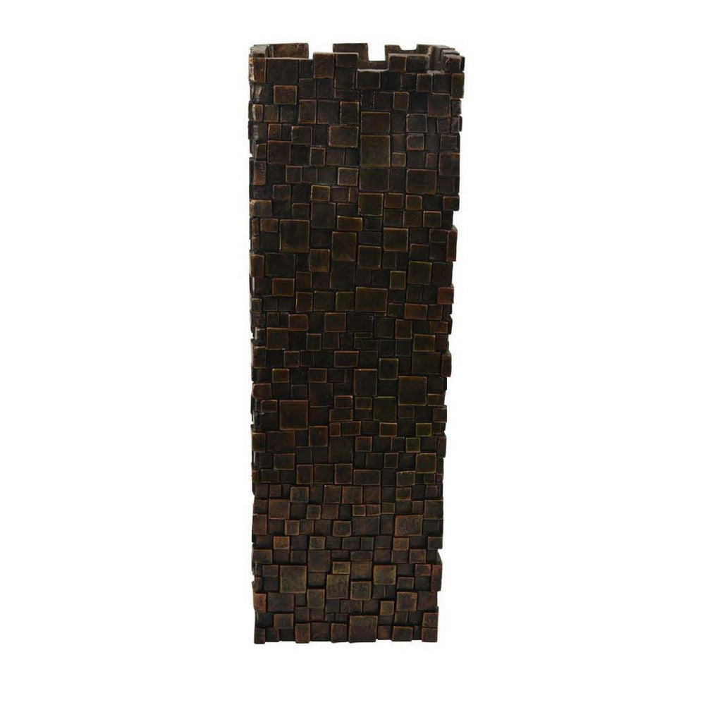 Accent Vase, Dark Bronze Resin, Prominent Geometric Texture, 20 Inch -BM334986