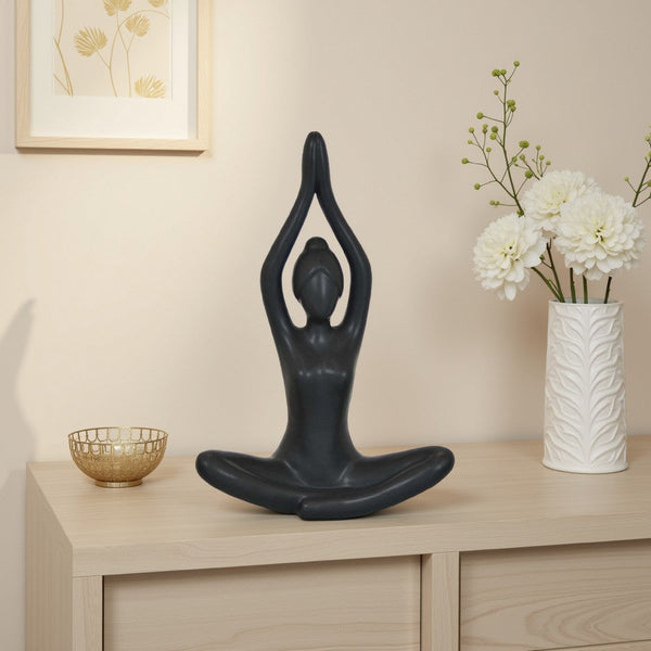 Decorative Yoga Figurine, Seated Anjali Mudra Pose, Black 18 Inch -BM334988