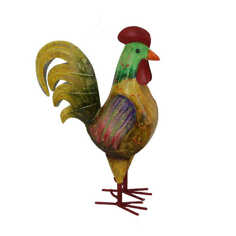 Decorative Painted Metal Rooster Figurine, Multicolor Metal, 19 Inch -BM334989