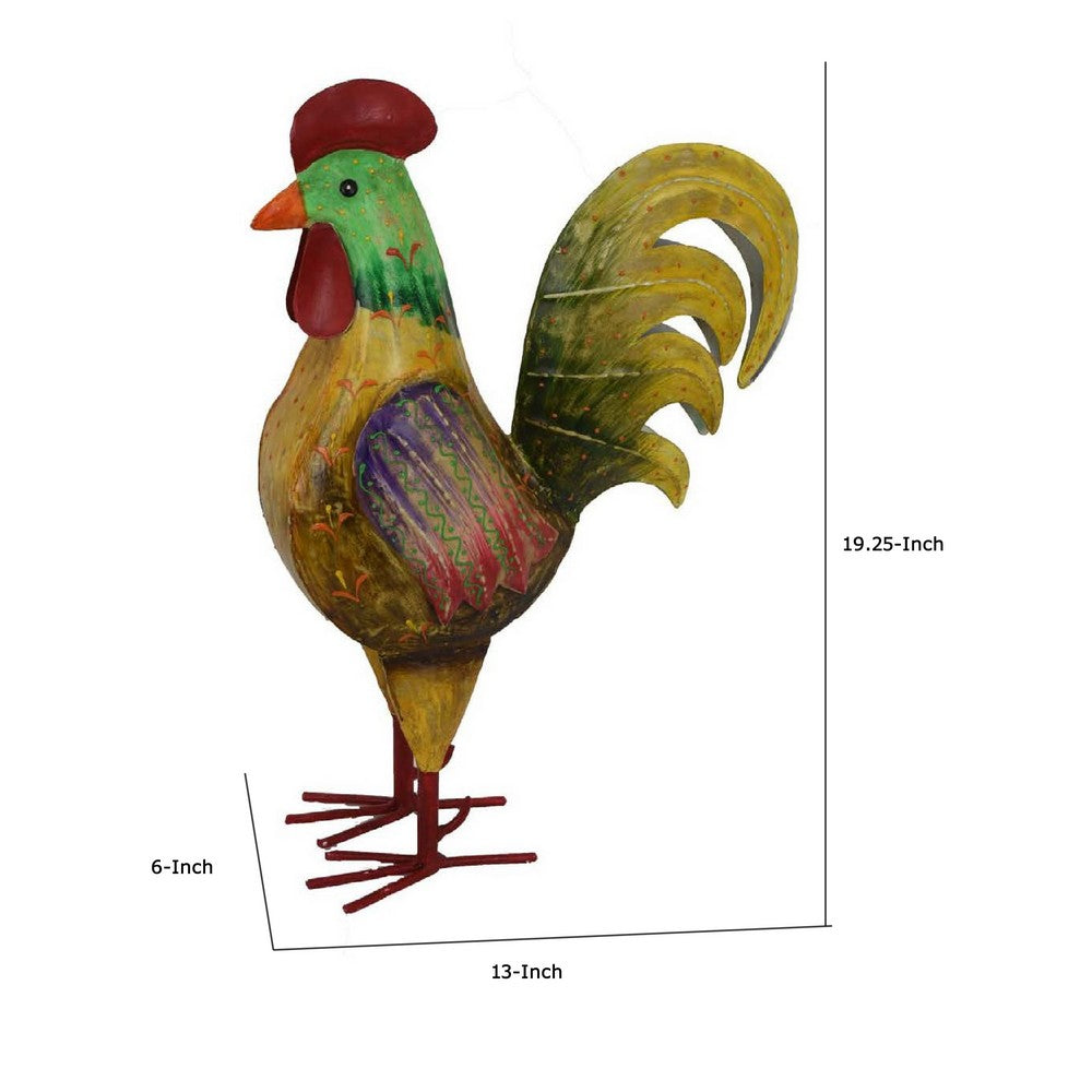 Decorative Painted Metal Rooster Figurine, Multicolor Metal, 19 Inch -BM334989