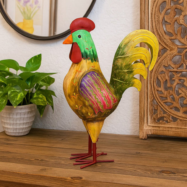 Decorative Painted Metal Rooster Figurine, Multicolor Metal, 19 Inch -BM334989