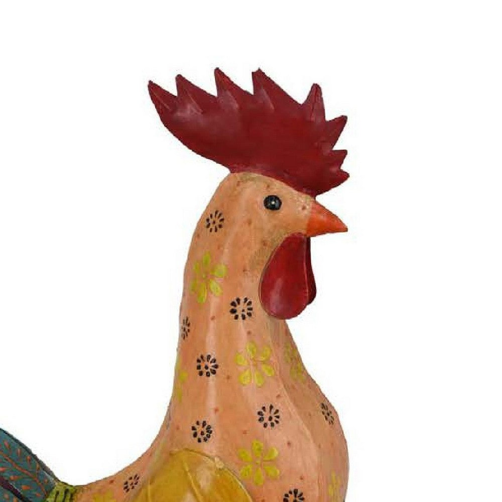 Decorative Painted Metal Rooster Figurine, Multicolor Metal, 23 Inch -BM334990