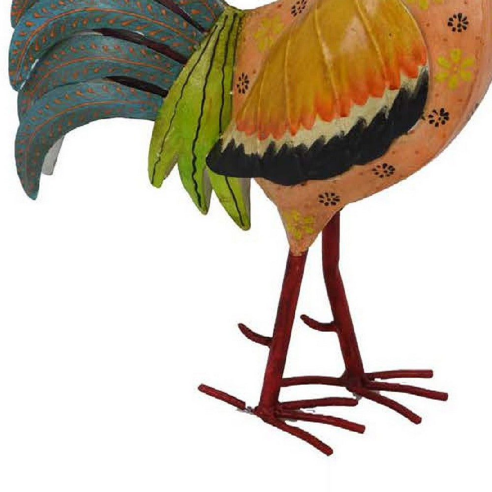 Decorative Painted Metal Rooster Figurine, Multicolor Metal, 23 Inch -BM334990