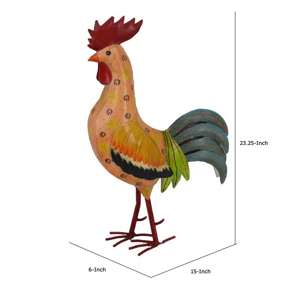 Decorative Painted Metal Rooster Figurine, Multicolor Metal, 23 Inch -BM334990