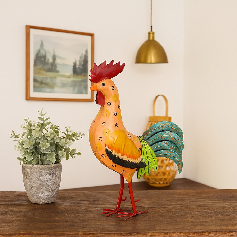 Decorative Painted Metal Rooster Figurine, Multicolor Metal, 23 Inch -BM334990