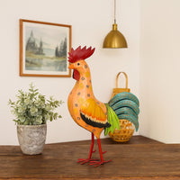 Decorative Painted Metal Rooster Figurine, Multicolor Metal, 23 Inch -BM334990