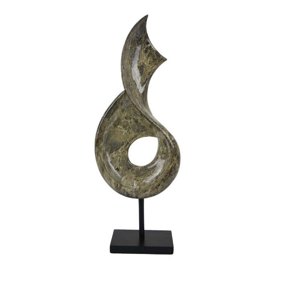 Tabletop Accent Decor, Gray Green Resin, Black Metal Support, 22 Inch -BM334994