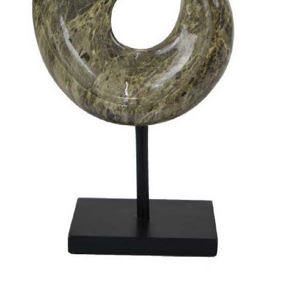 Tabletop Accent Decor, Gray Green Resin, Black Metal Support, 22 Inch -BM334994