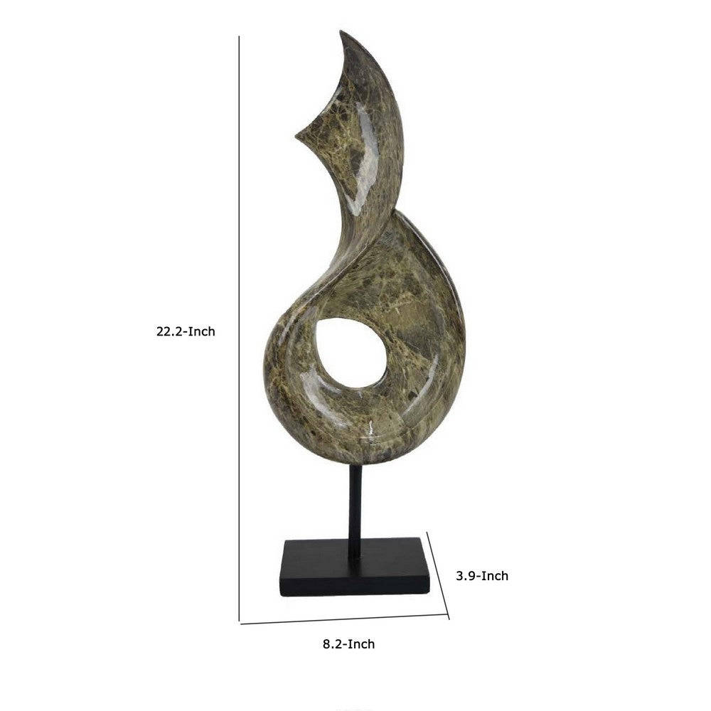 Tabletop Accent Decor, Gray Green Resin, Black Metal Support, 22 Inch -BM334994