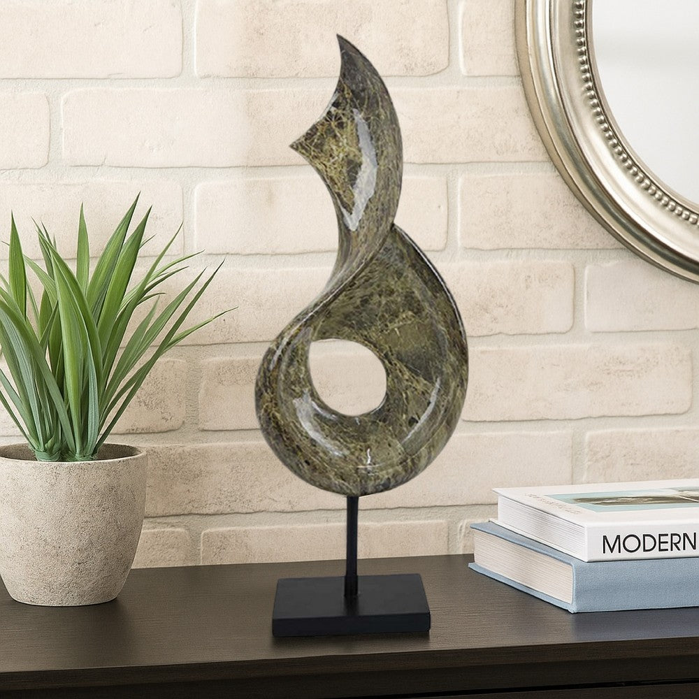 Tabletop Accent Decor, Gray Green Resin, Black Metal Support, 22 Inch -BM334994