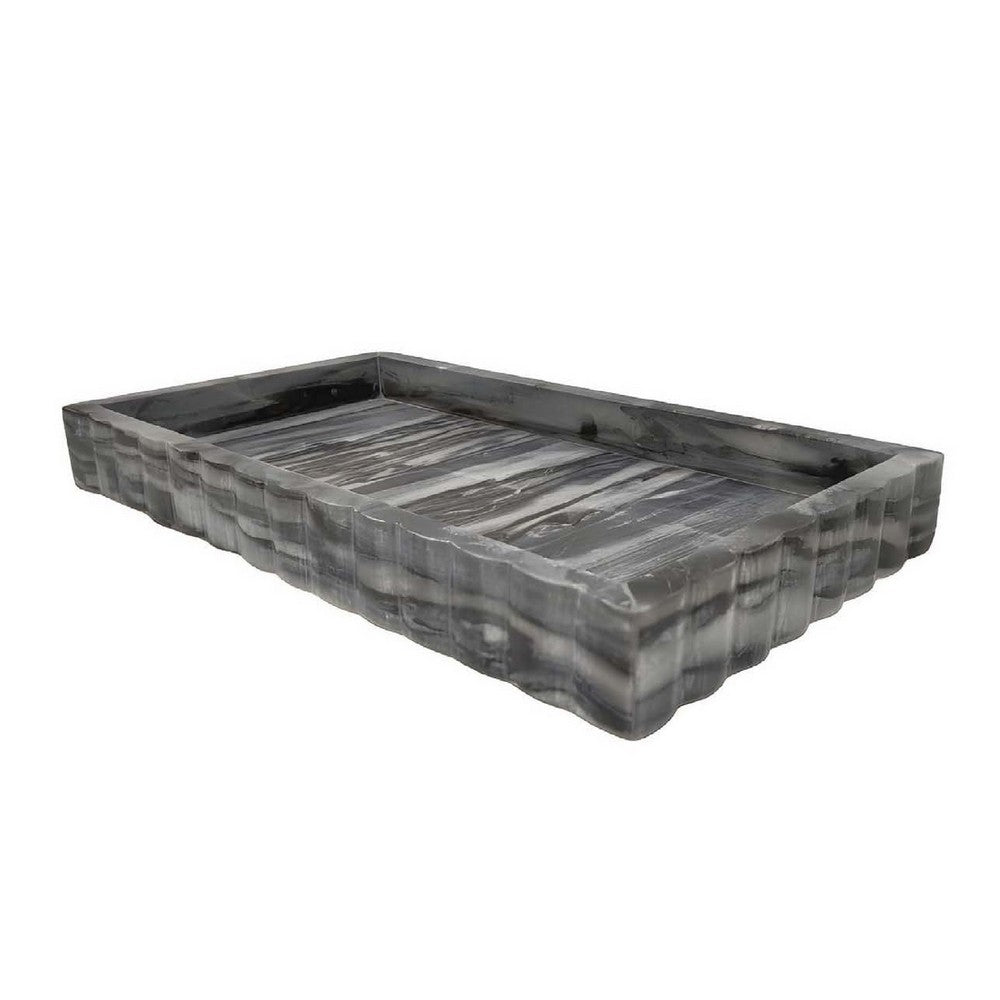 Myla Decorative Marble Tray, Subtle Gray Scalloped Edges, 14 Inch -BM335000