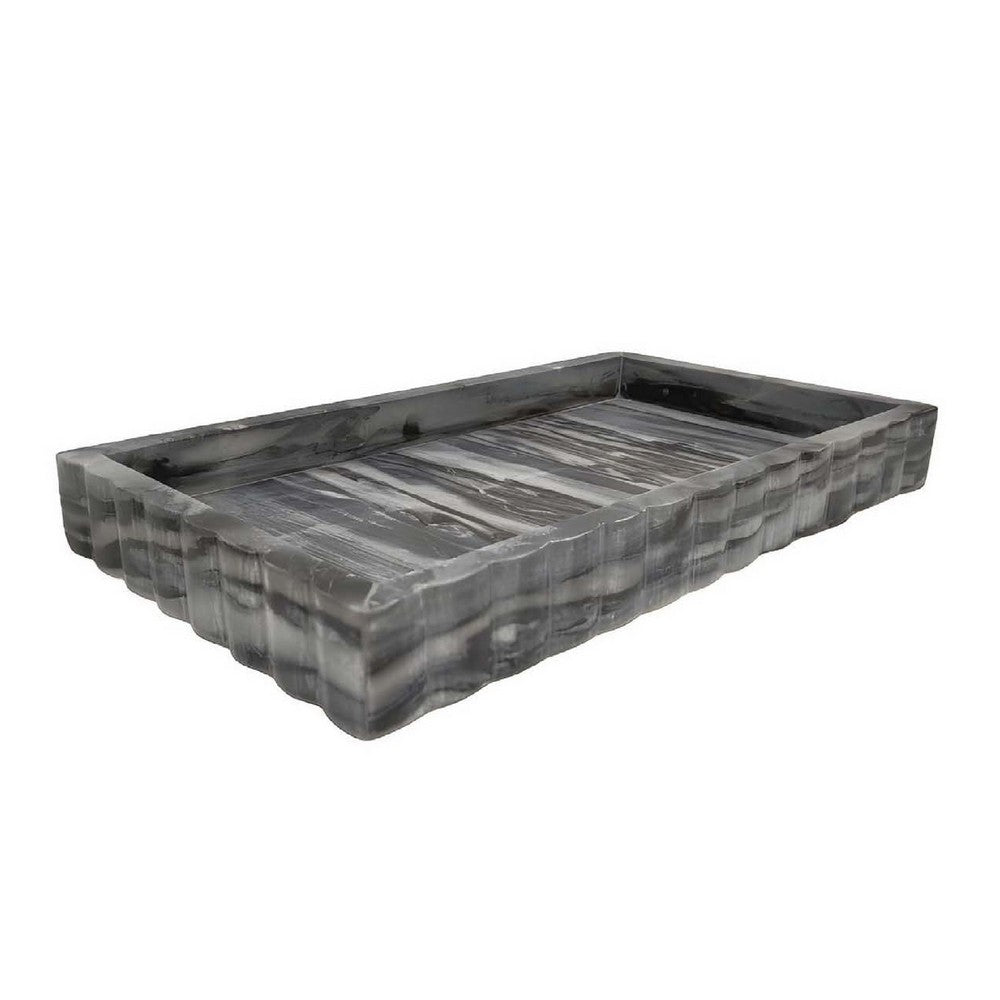 Myla Decorative Marble Tray, Subtle Gray Scalloped Edges, 14 Inch -BM335000