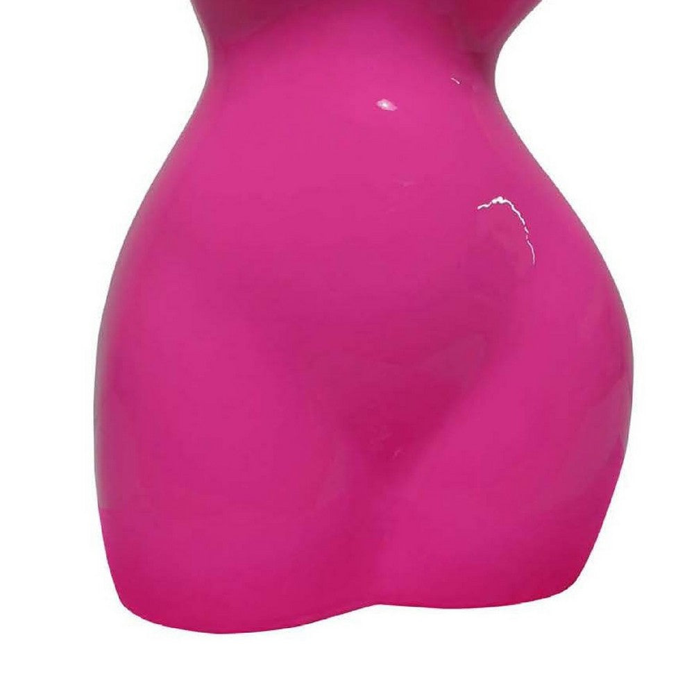 Female Torso Tabletop Decor, Bright Pink Resin Sculptural Bust 16 Inch -BM335001