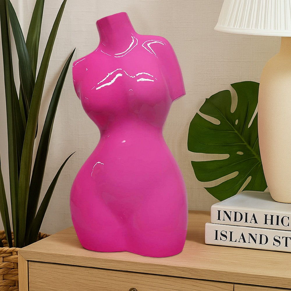 Female Torso Tabletop Decor, Bright Pink Resin Sculptural Bust 16 Inch -BM335001