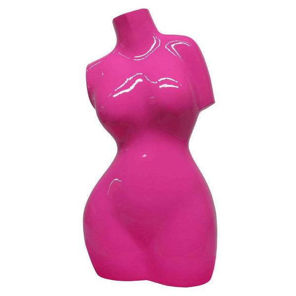 Female Torso Tabletop Decor, Bright Pink Resin Sculptural Bust 16 Inch -BM335001