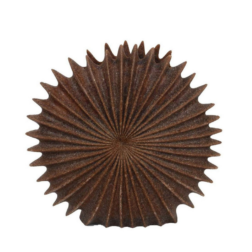 Accent Vase, Dark Brown Resin, Sunburst Pattern Textured, 14 Inch -BM335003