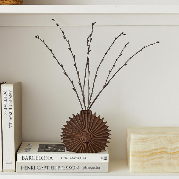 Accent Vase, Dark Brown Resin, Sunburst Pattern Textured, 14 Inch -BM335003