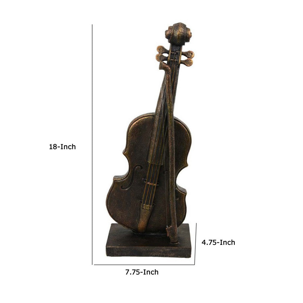 Violin Tabletop Decor, Dark Bronze Resin, Rectangular Base, 18 Inch -BM335004