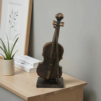 Violin Tabletop Decor, Dark Bronze Resin, Rectangular Base, 18 Inch -BM335004