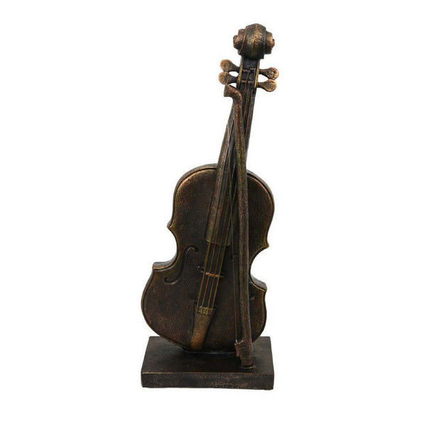 Violin Tabletop Decor, Dark Bronze Resin, Rectangular Base, 18 Inch -BM335004