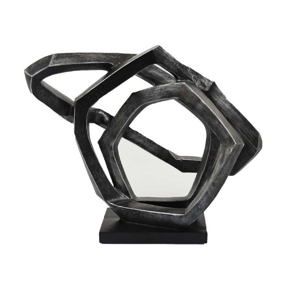 Abstract Decorative Tabletop Sculpture, Gray Resin Geometric, 17 Inch -BM335006