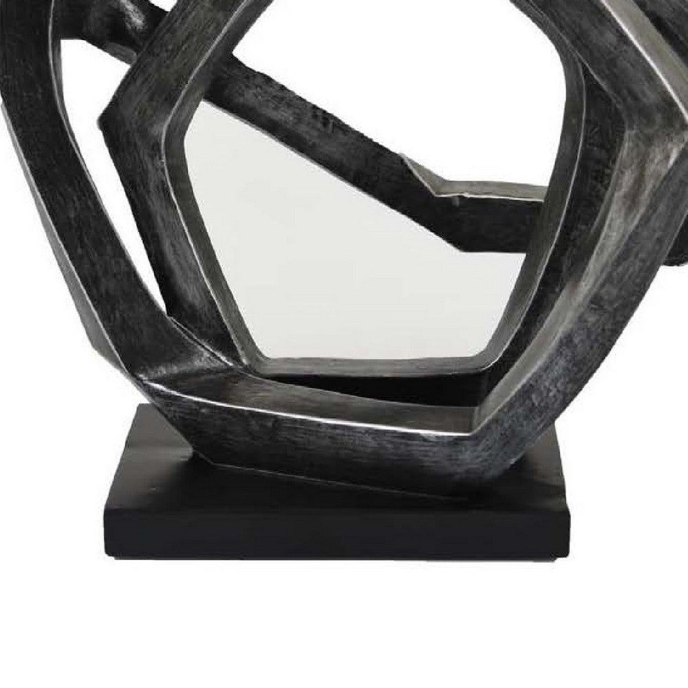 Abstract Decorative Tabletop Sculpture, Gray Resin Geometric, 17 Inch -BM335006