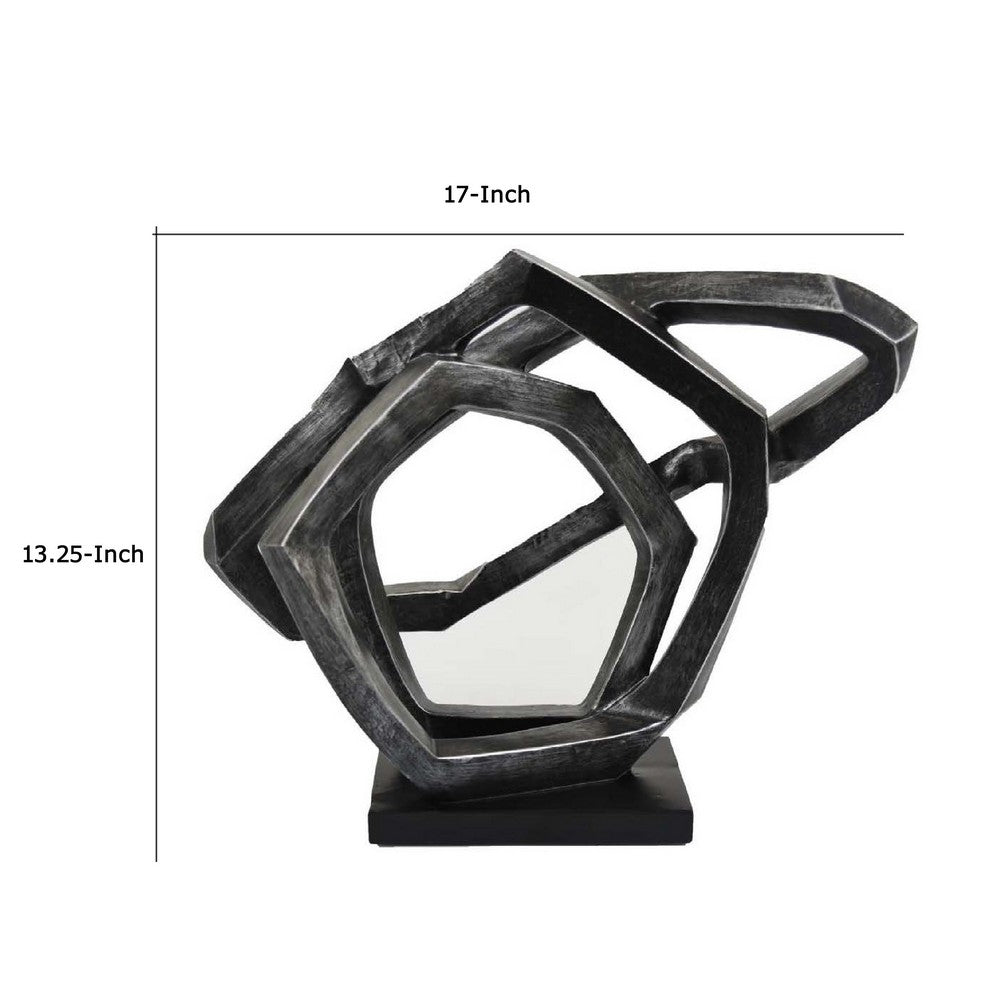 Abstract Decorative Tabletop Sculpture, Gray Resin Geometric, 17 Inch -BM335006