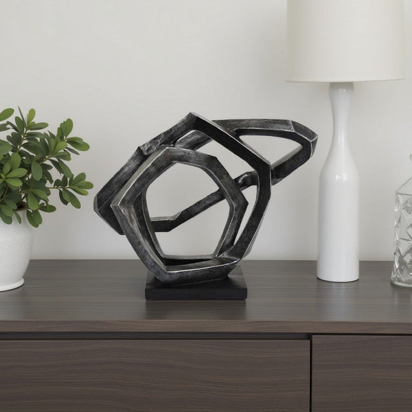 Abstract Decorative Tabletop Sculpture, Gray Resin Geometric, 17 Inch -BM335006